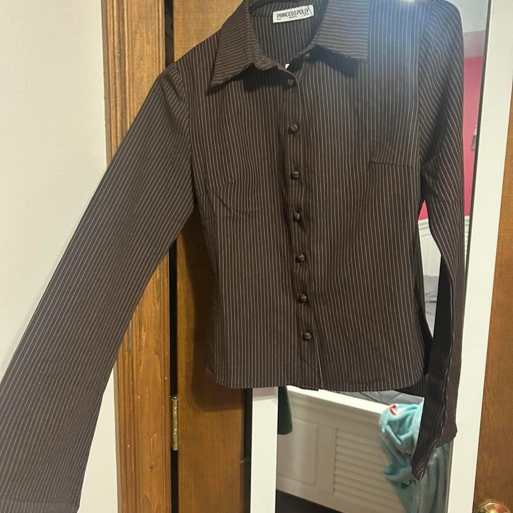 Brown Striped Button-Up Shirt